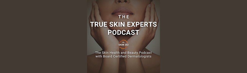 The True Skin Experts Podcast cover, a partially cropped image of a womens lower face with her hands on both cheeks