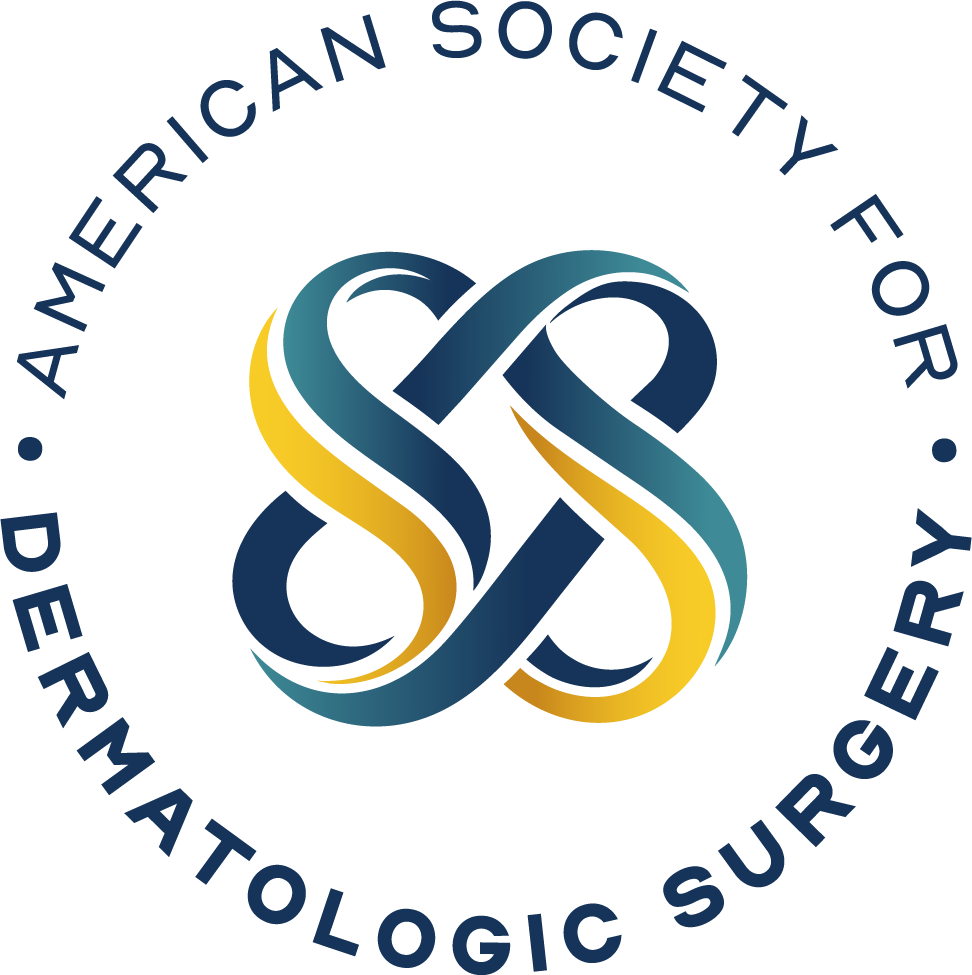 American Society for Dermatologic Surgery text bent in a circle around an intersecting 4 corner knot representing ASDS secondary brand logo