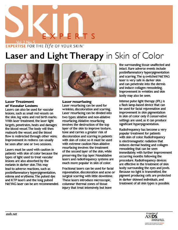 Skin Experts Magazine Cover with the title: Laser and Light Therapy in Skin of Color
