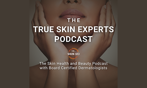 The True Skin Experts Podcast cover, a partially cropped image of a womens lower face with her hands on both cheeks